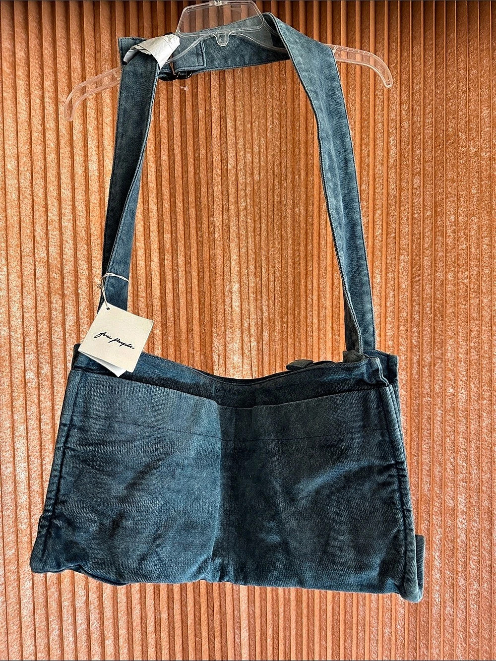 Free People Camp Crush Sling Bag Blue Washed Denim Shoulder Bag NWT